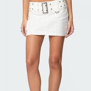 Edikted White Mini Skirt with Silver Buckle